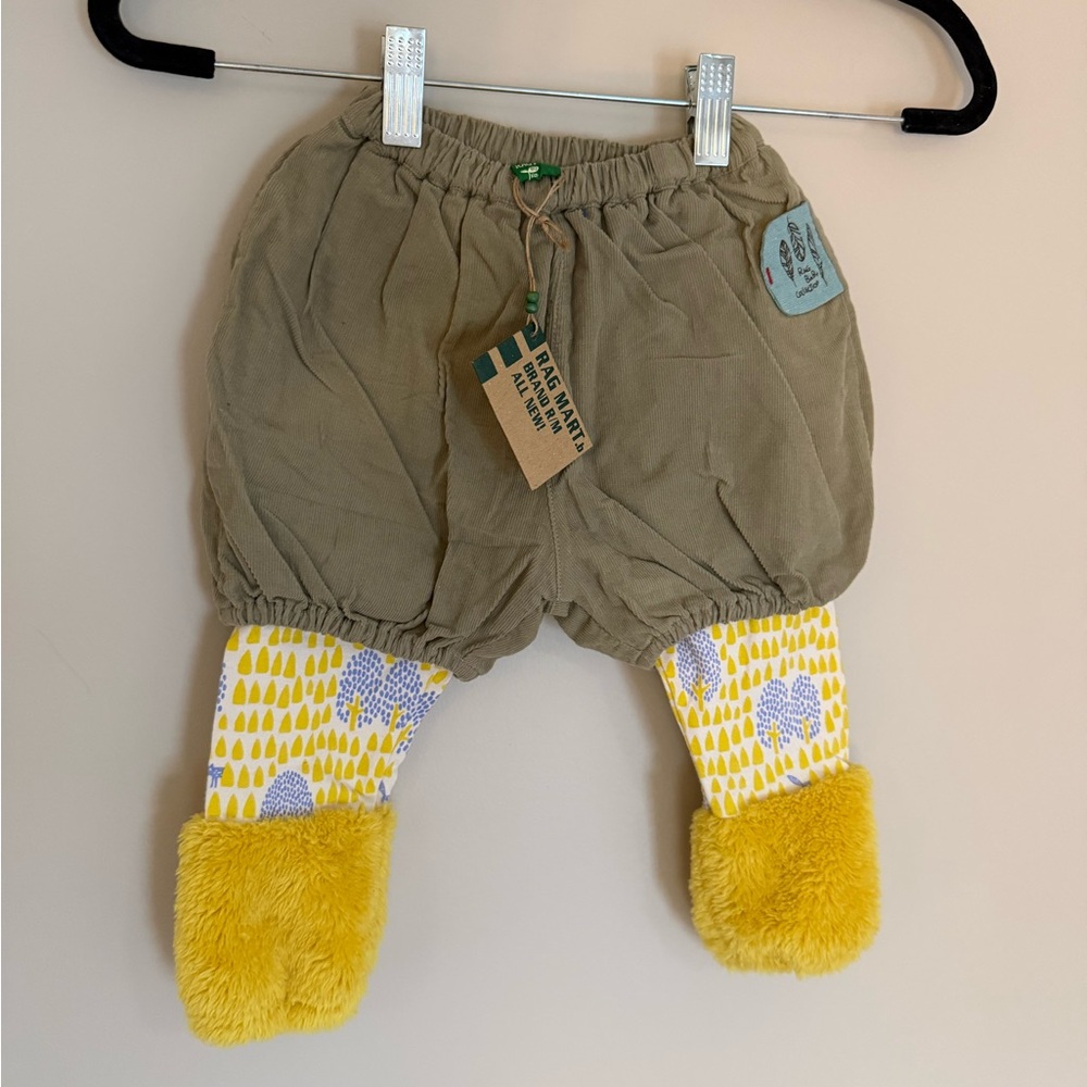 NWT Rag Mart Baby Bloomers with Attached Patterned Leggings & Fuzzy Cuffs Sz 80